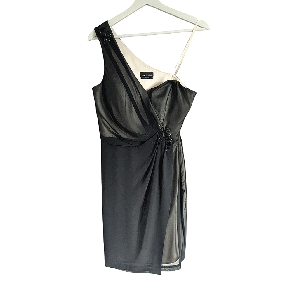 MAX & CLEO One Shoulder Cocktail Chiffon Dress Black size 4